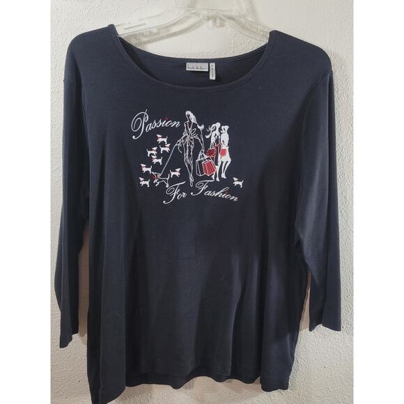 Nicole Miller Black White Red Graphic Passion For Fashion Top 2X Lightweight - Picture 7 of 7